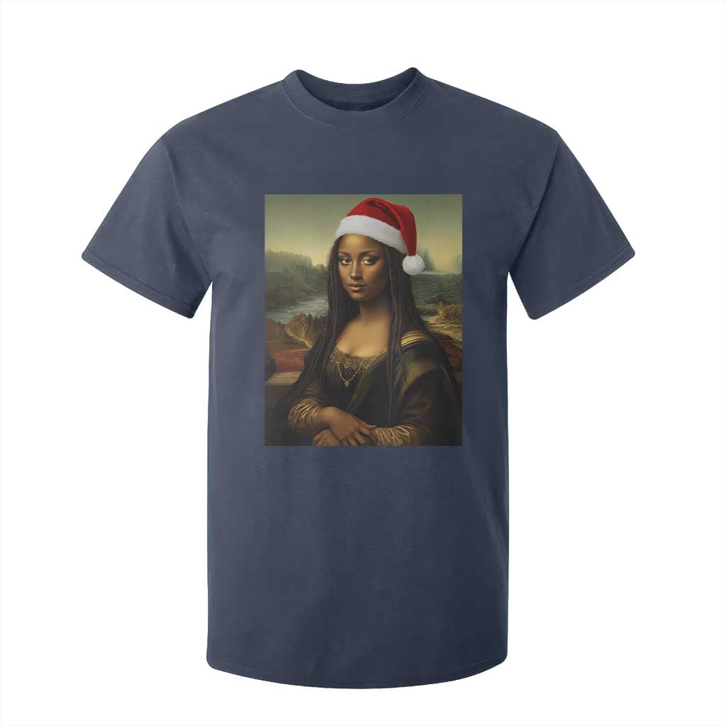Funny Black Christmas T Shirt For Kid Vintage Mona Lisa Afro Santa Da Vinci Xmas TS10 Navy Print Your Wear