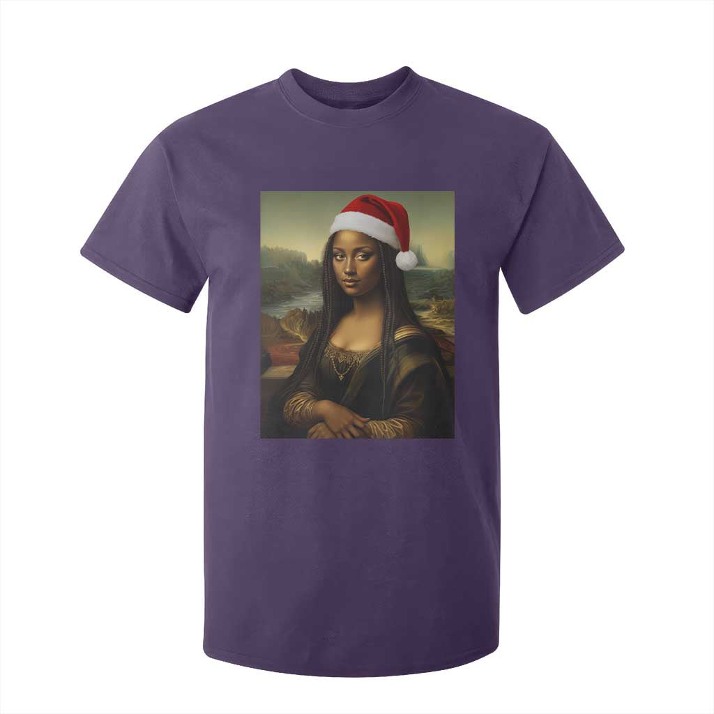 Funny Black Christmas T Shirt For Kid Vintage Mona Lisa Afro Santa Da Vinci Xmas TS10 Purple Print Your Wear