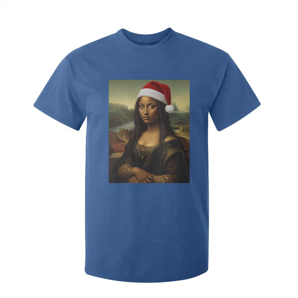 Funny Black Christmas T Shirt For Kid Vintage Mona Lisa Afro Santa Da Vinci Xmas TS10 Royal Blue Print Your Wear