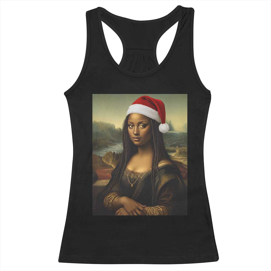 Funny Black Christmas Racerback Tank Top Vintage Mona Lisa Afro Santa Da Vinci Xmas TS10 Black Print Your Wear