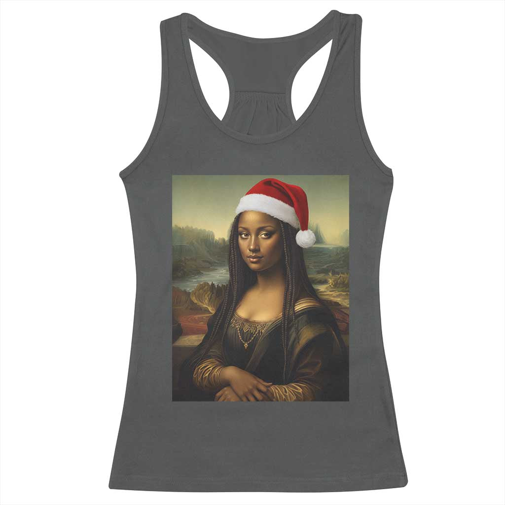 Funny Black Christmas Racerback Tank Top Vintage Mona Lisa Afro Santa Da Vinci Xmas TS10 Dark Heather Print Your Wear