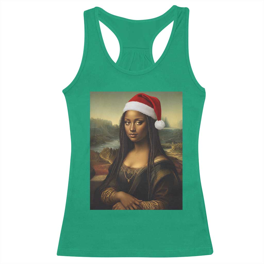 Funny Black Christmas Racerback Tank Top Vintage Mona Lisa Afro Santa Da Vinci Xmas TS10 Irish Green Print Your Wear
