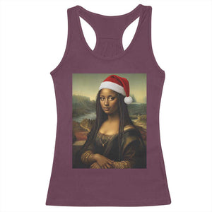 Funny Black Christmas Racerback Tank Top Vintage Mona Lisa Afro Santa Da Vinci Xmas TS10 Maroon Print Your Wear