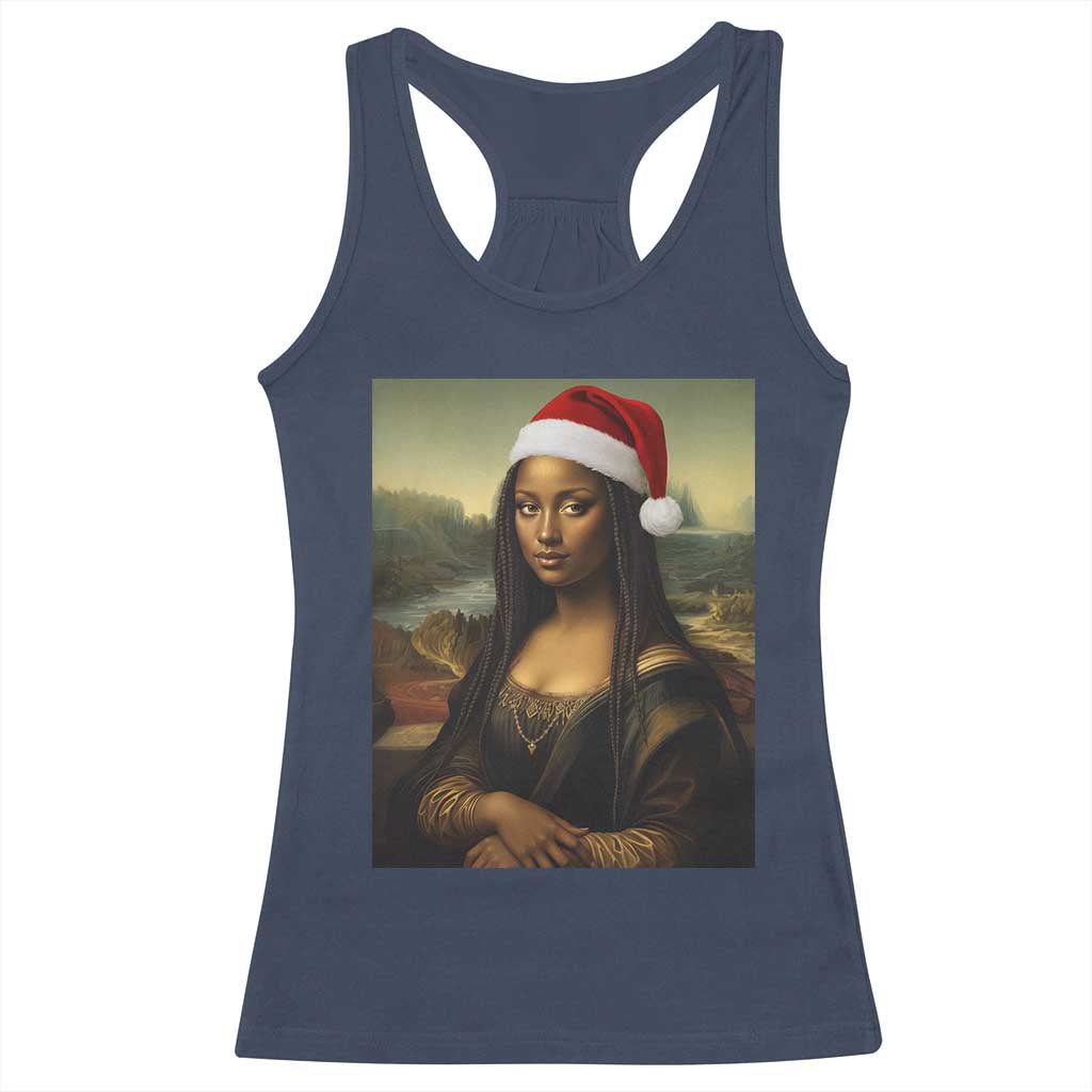 Funny Black Christmas Racerback Tank Top Vintage Mona Lisa Afro Santa Da Vinci Xmas TS10 Navy Print Your Wear