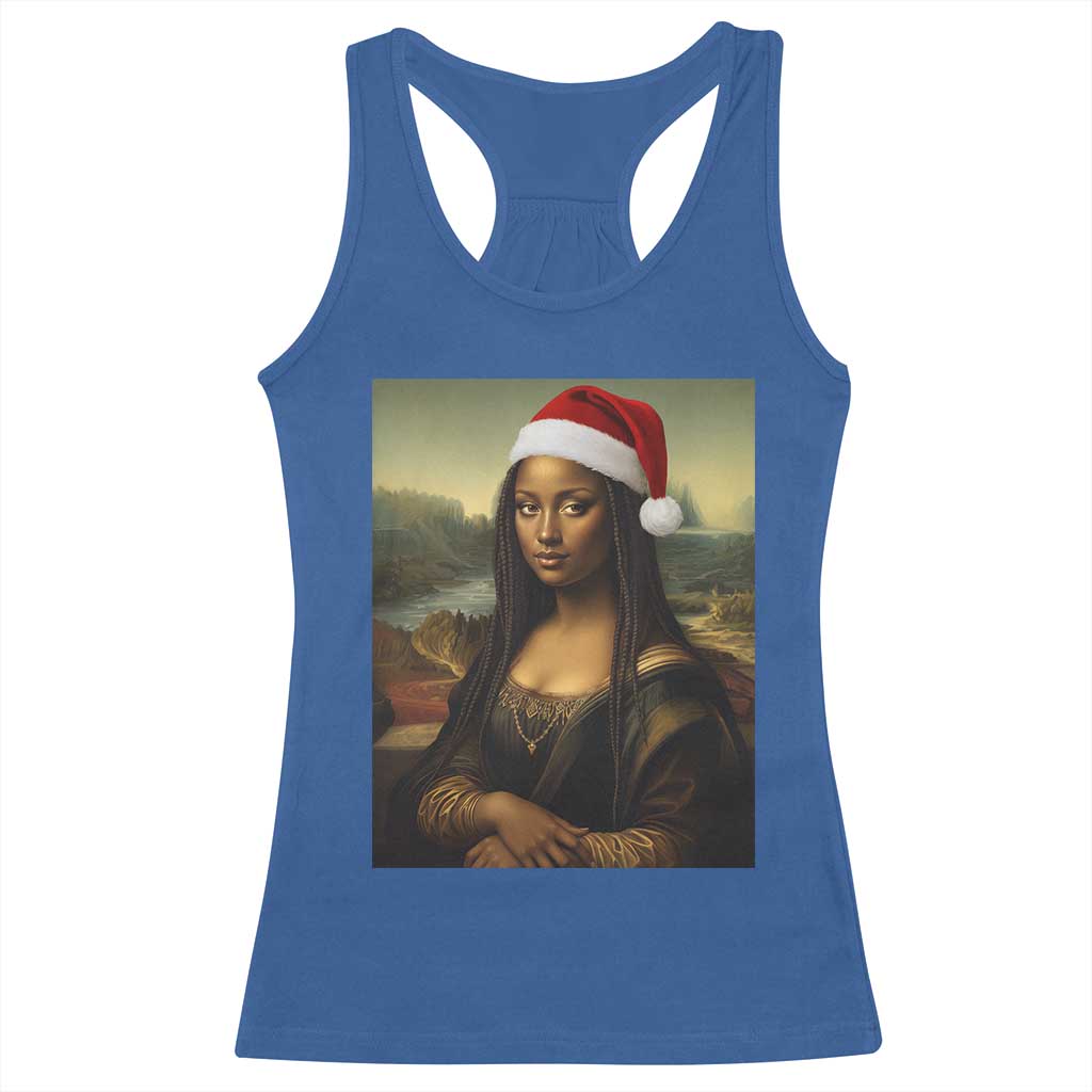 Funny Black Christmas Racerback Tank Top Vintage Mona Lisa Afro Santa Da Vinci Xmas TS10 Royal Blue Print Your Wear