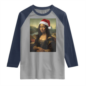 Funny Black Christmas Raglan Shirt Vintage Mona Lisa Afro Santa Da Vinci Xmas TS10 Sport Gray Navy Print Your Wear