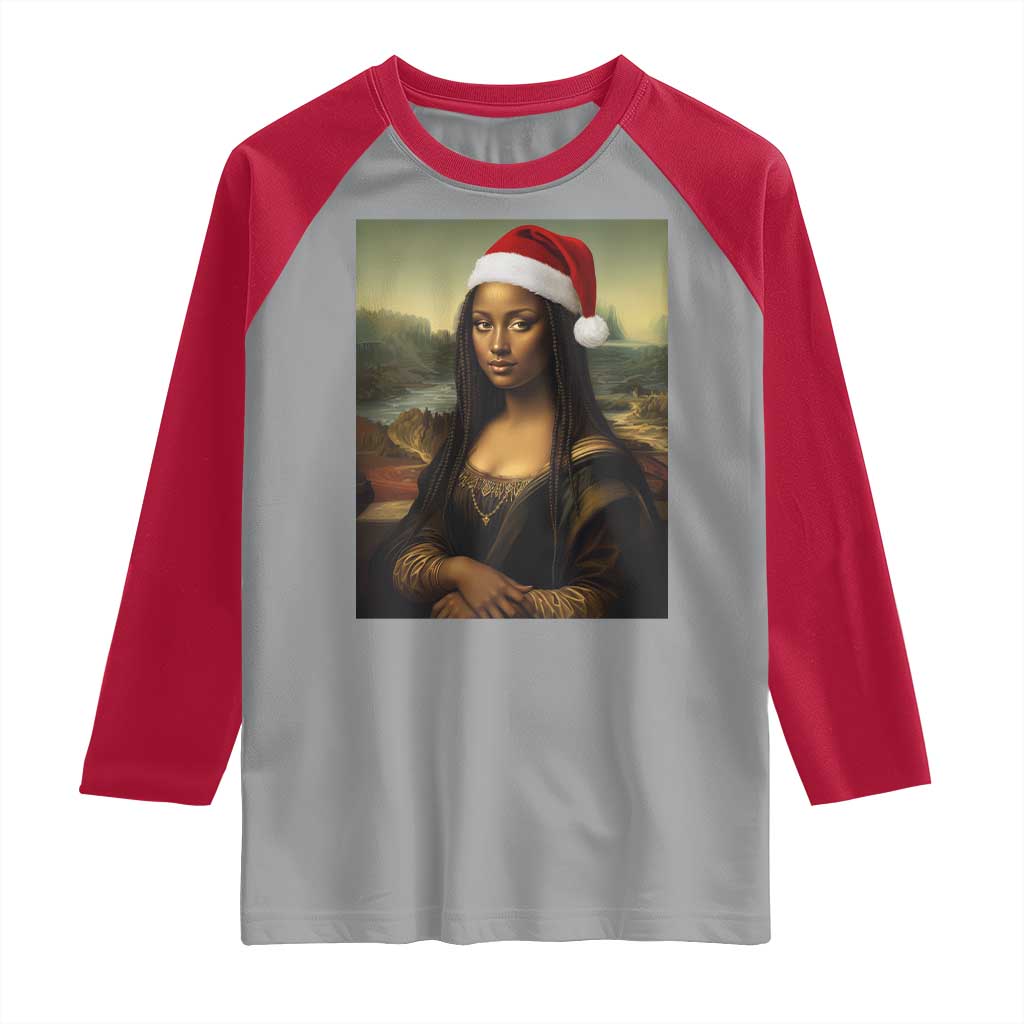 Funny Black Christmas Raglan Shirt Vintage Mona Lisa Afro Santa Da Vinci Xmas TS10 Sport Gray Red Print Your Wear