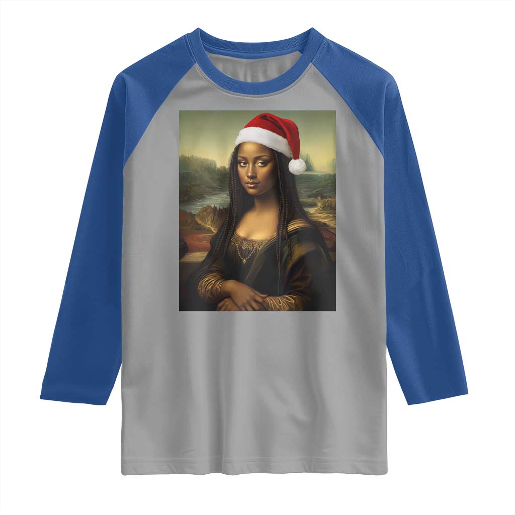 Funny Black Christmas Raglan Shirt Vintage Mona Lisa Afro Santa Da Vinci Xmas TS10 Sport Gray Royal Print Your Wear