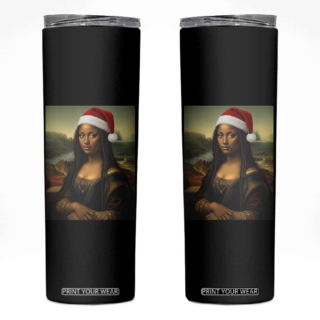Funny Black Christmas Skinny Tumbler Vintage Mona Lisa Afro Santa Da Vinci Xmas - Print Your Wear