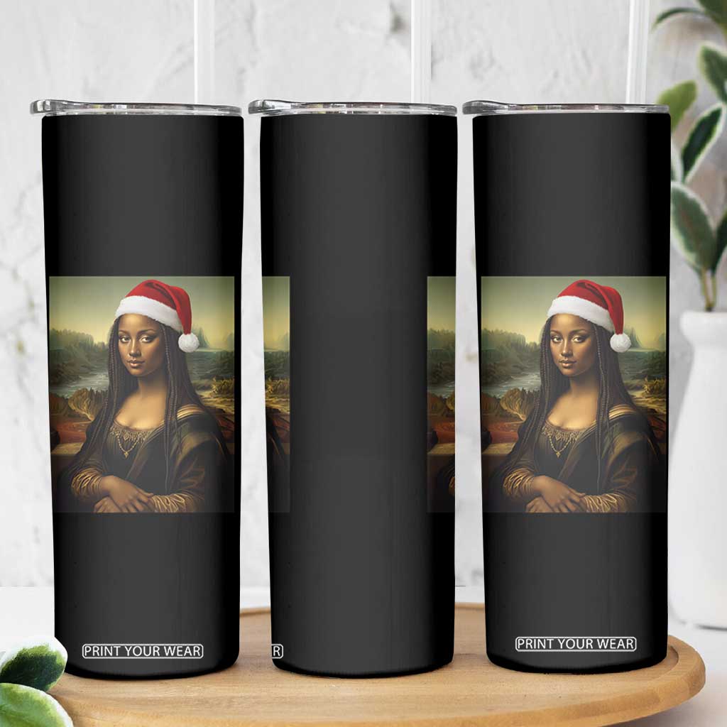 Funny Black Christmas Skinny Tumbler Vintage Mona Lisa Afro Santa Da Vinci Xmas - Print Your Wear