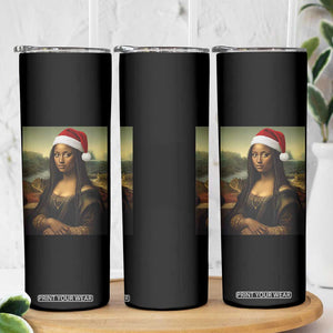 Funny Black Christmas Skinny Tumbler Vintage Mona Lisa Afro Santa Da Vinci Xmas - Print Your Wear