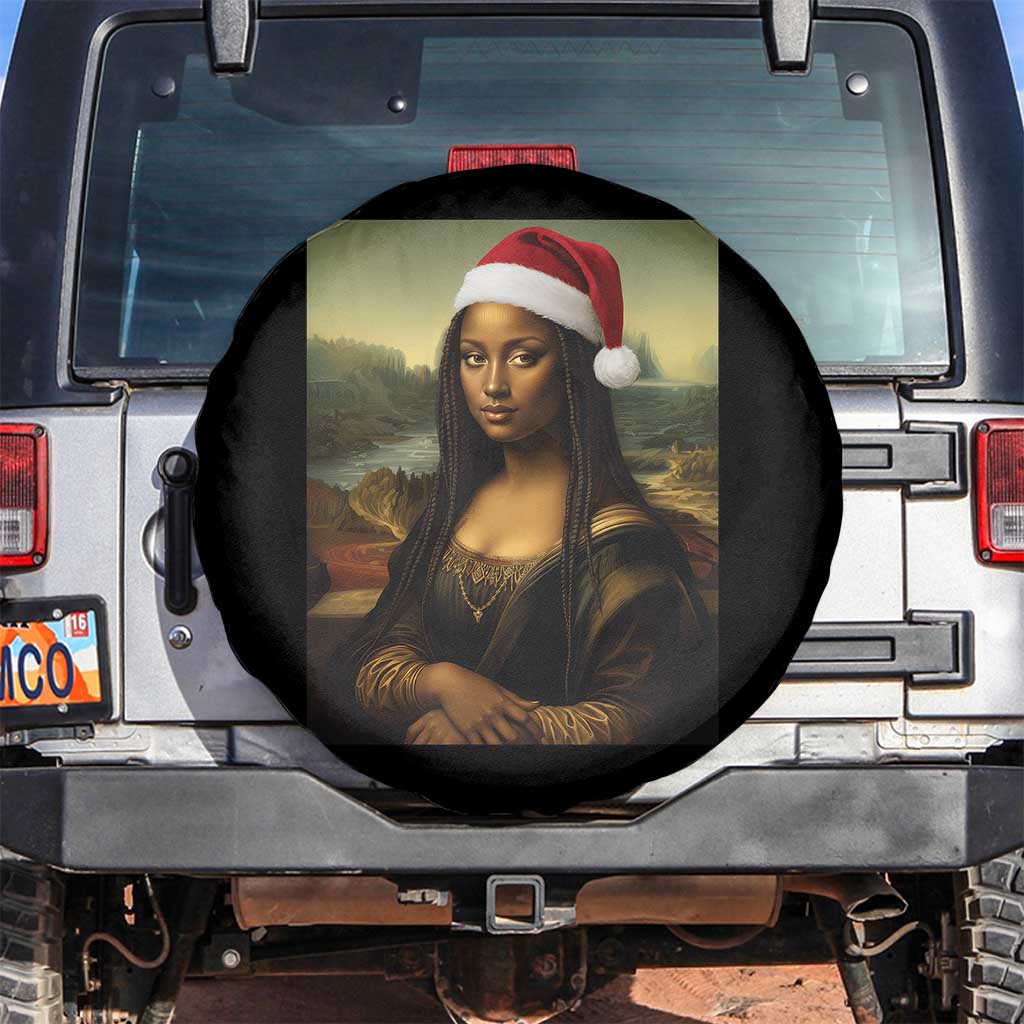 Funny Black Christmas Spare Tire Cover Vintage Mona Lisa Afro Santa Da Vinci Xmas TS10 No hole Black Print Your Wear