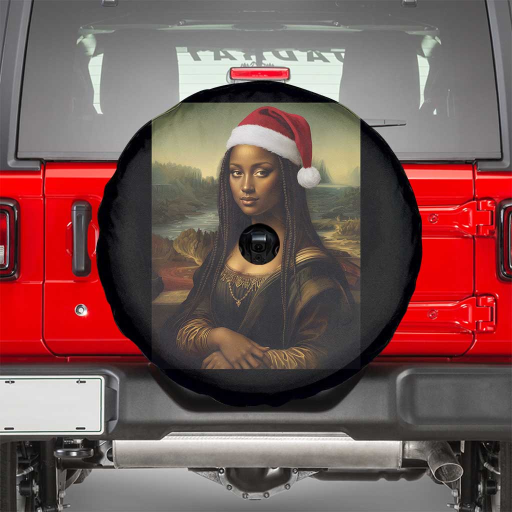 Funny Black Christmas Spare Tire Cover Vintage Mona Lisa Afro Santa Da Vinci Xmas TS10 Black Print Your Wear