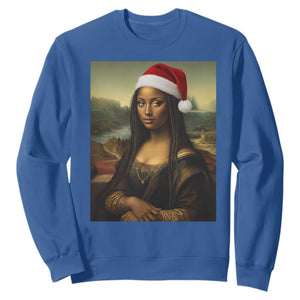 Funny Black Christmas Sweatshirt Vintage Mona Lisa Afro Santa Da Vinci Xmas - Print Your Wear
