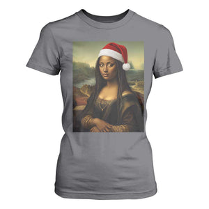 Funny Black Christmas T Shirt For Women Vintage Mona Lisa Afro Santa Da Vinci Xmas - Print Your Wear