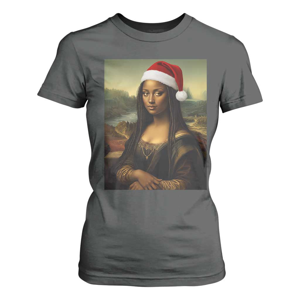 Funny Black Christmas T Shirt For Women Vintage Mona Lisa Afro Santa Da Vinci Xmas - Print Your Wear