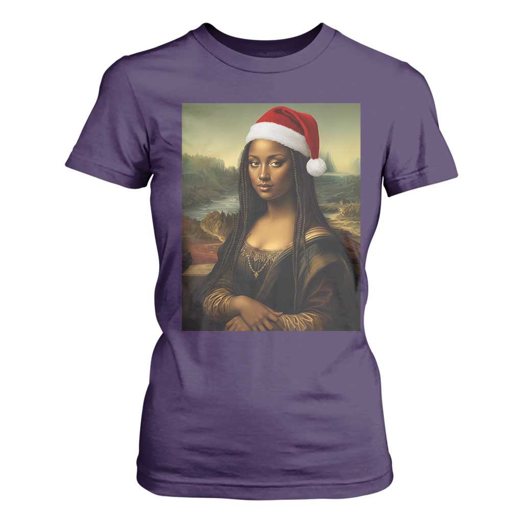 Funny Black Christmas T Shirt For Women Vintage Mona Lisa Afro Santa Da Vinci Xmas - Print Your Wear