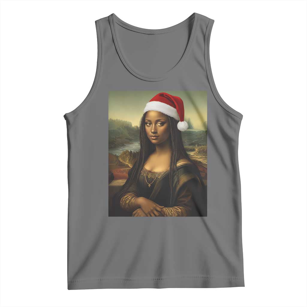 Funny Black Christmas Tank Top Vintage Mona Lisa Afro Santa Da Vinci Xmas TS10 Black Heather Print Your Wear