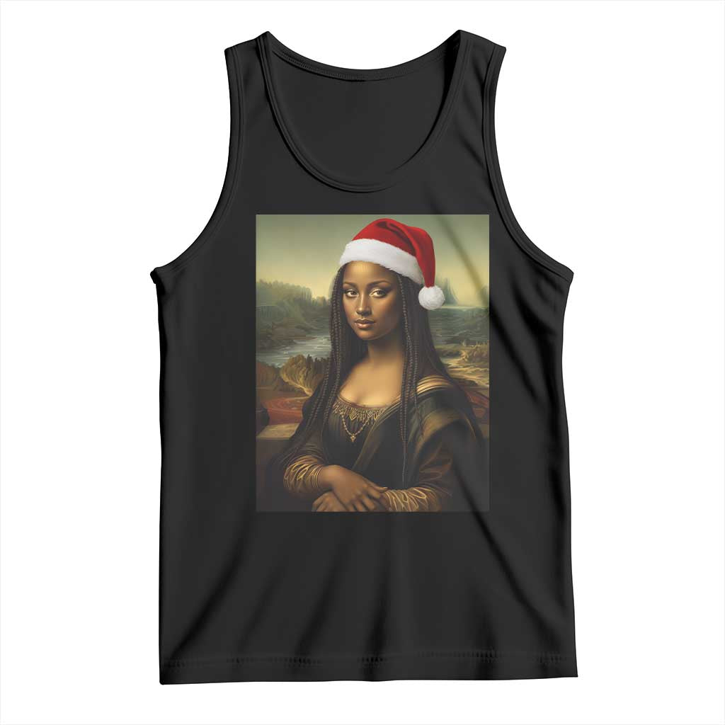Funny Black Christmas Tank Top Vintage Mona Lisa Afro Santa Da Vinci Xmas TS10 Black Print Your Wear