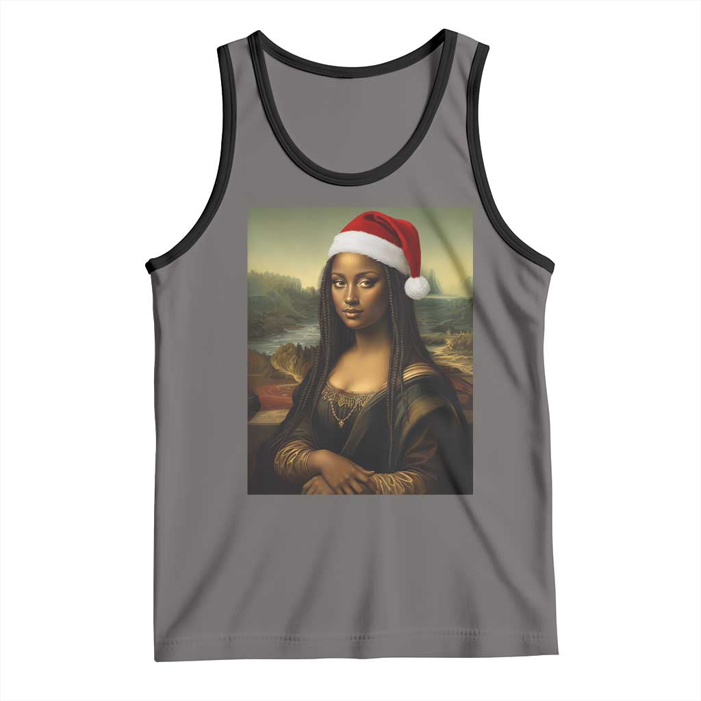 Funny Black Christmas Tank Top Vintage Mona Lisa Afro Santa Da Vinci Xmas TS10 Deep Heather Black Print Your Wear