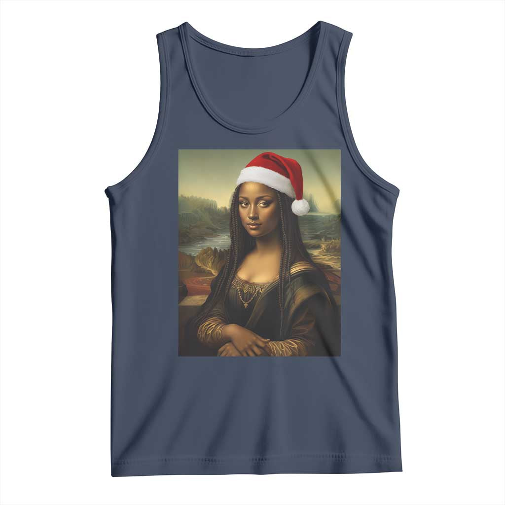 Funny Black Christmas Tank Top Vintage Mona Lisa Afro Santa Da Vinci Xmas TS10 Navy Print Your Wear