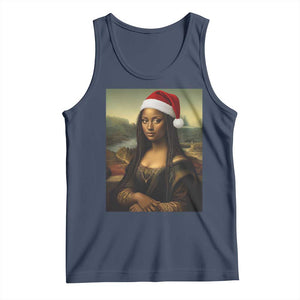 Funny Black Christmas Tank Top Vintage Mona Lisa Afro Santa Da Vinci Xmas TS10 Navy Print Your Wear