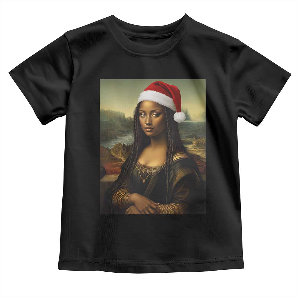 Funny Black Christmas Toddler T Shirt Vintage Mona Lisa Afro Santa Da Vinci Xmas TS10 Black Print Your Wear