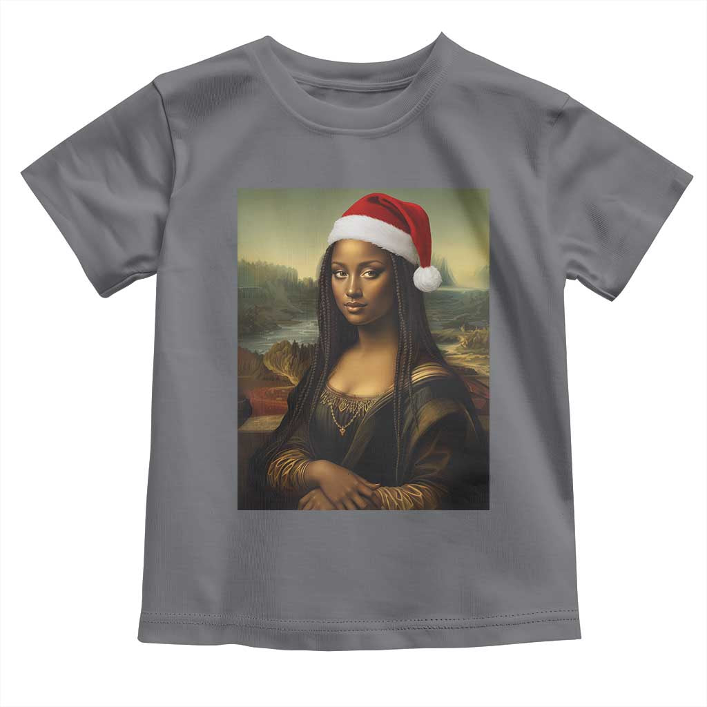 Funny Black Christmas Toddler T Shirt Vintage Mona Lisa Afro Santa Da Vinci Xmas TS10 Charcoal Print Your Wear