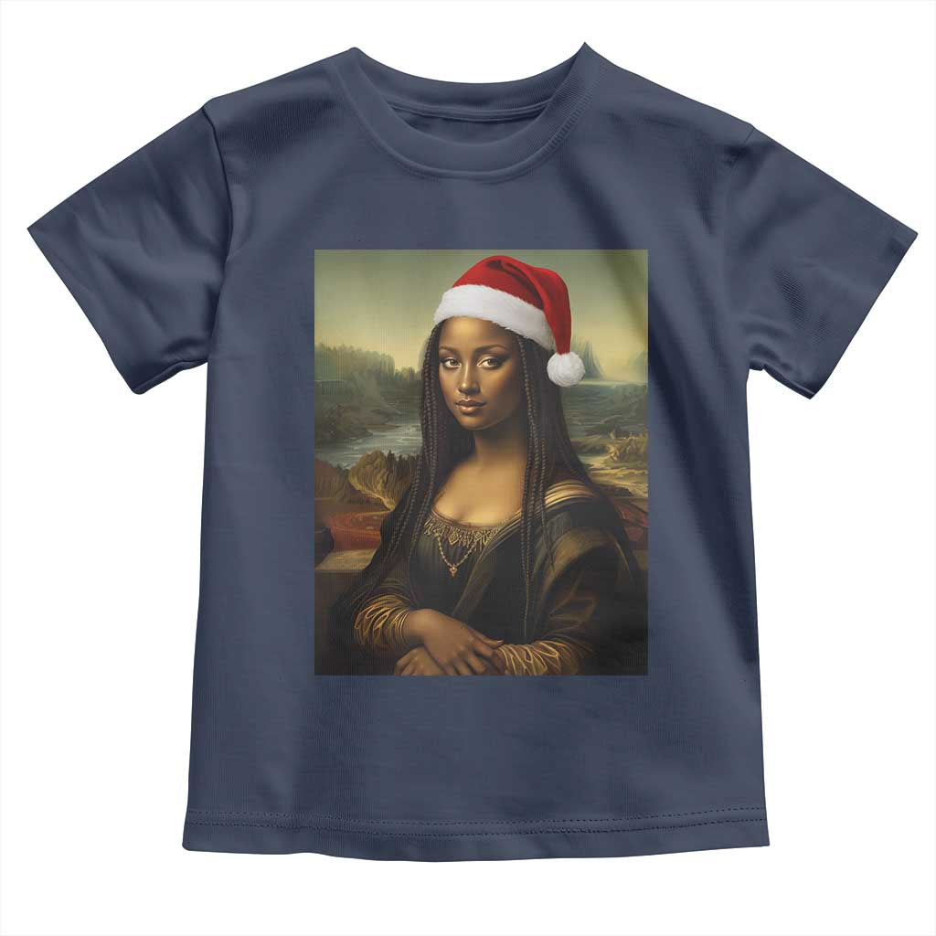 Funny Black Christmas Toddler T Shirt Vintage Mona Lisa Afro Santa Da Vinci Xmas TS10 Navy Print Your Wear