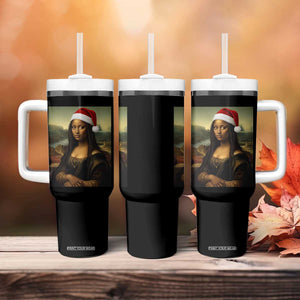 Funny Black Christmas Tumbler With Handle Vintage Mona Lisa Afro Santa Da Vinci Xmas - Print Your Wear