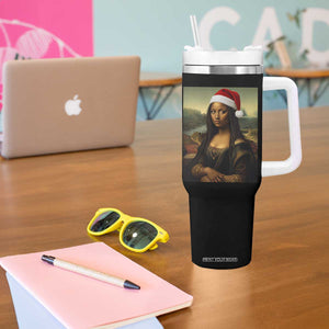 Funny Black Christmas Tumbler With Handle Vintage Mona Lisa Afro Santa Da Vinci Xmas - Print Your Wear