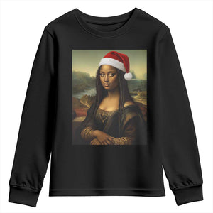 Funny Black Christmas Youth Sweatshirt Vintage Mona Lisa Afro Santa Da Vinci Xmas - Print Your Wear