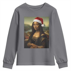 Funny Black Christmas Youth Sweatshirt Vintage Mona Lisa Afro Santa Da Vinci Xmas - Print Your Wear