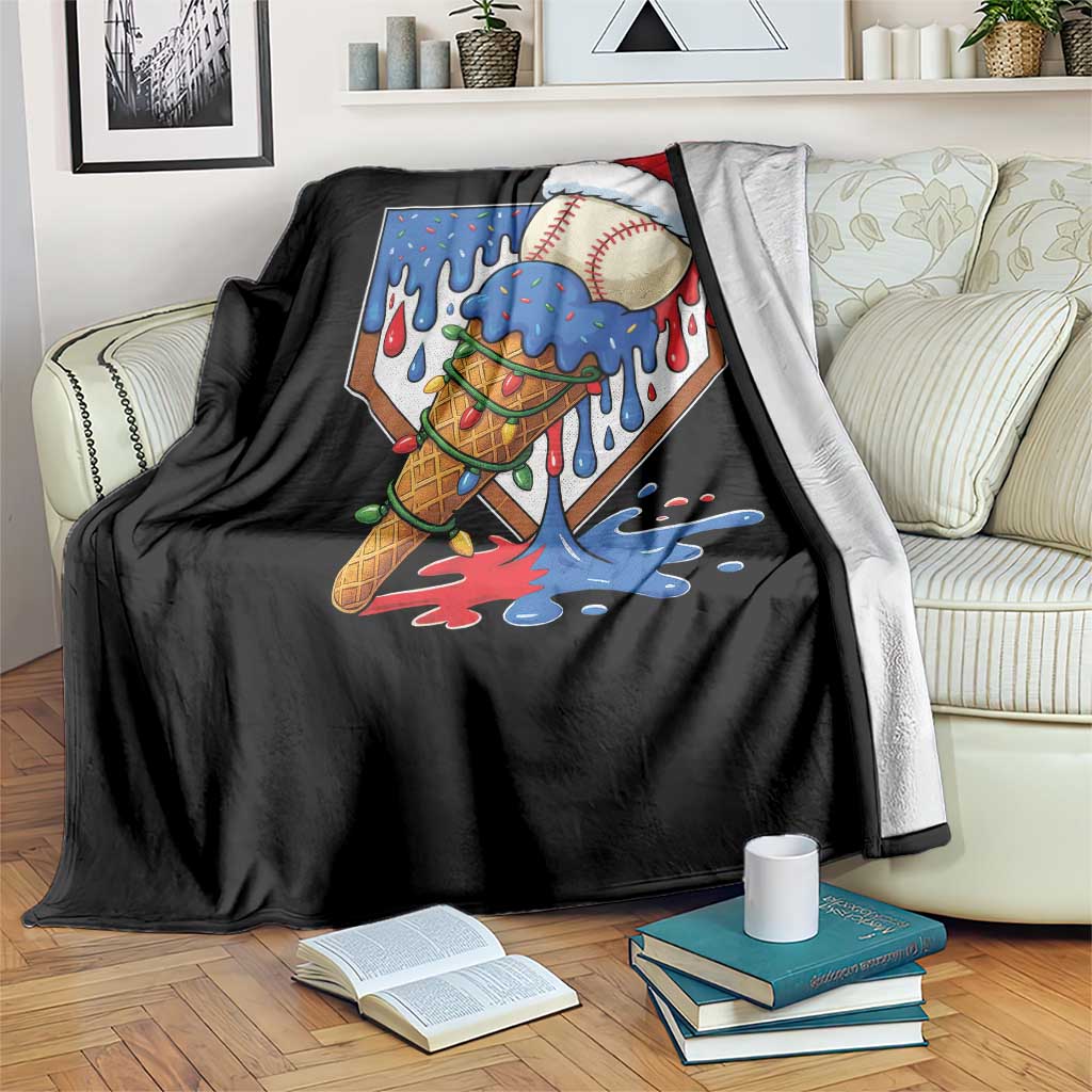 Christmas Baseball Ice Cream Drip Throw Blanket Santa Sports Player Xmas Light Boys Baseball Bat TS10 Print Your Wear
