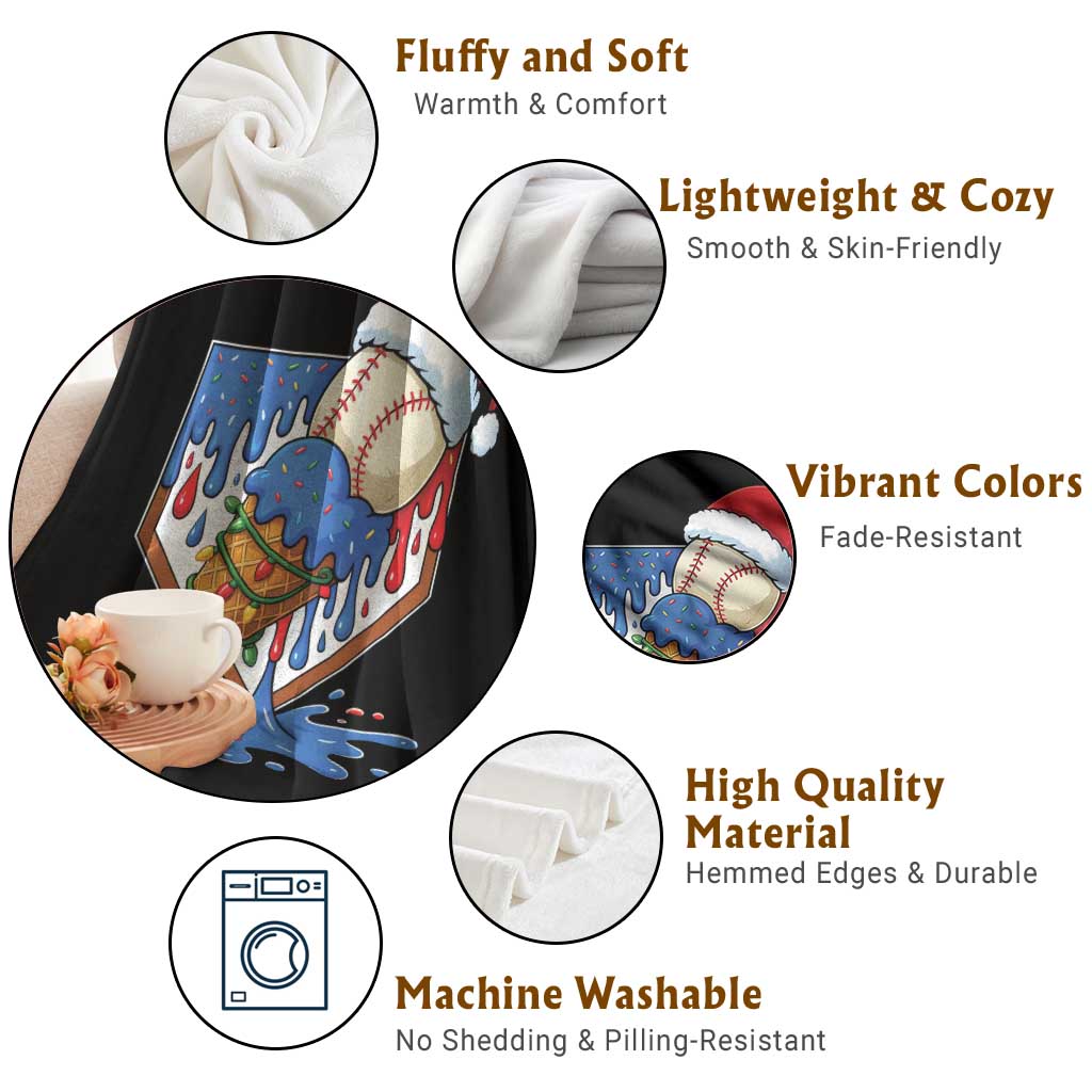 Christmas Baseball Ice Cream Drip Throw Blanket Santa Sports Player Xmas Light Boys Baseball Bat TS10 Print Your Wear