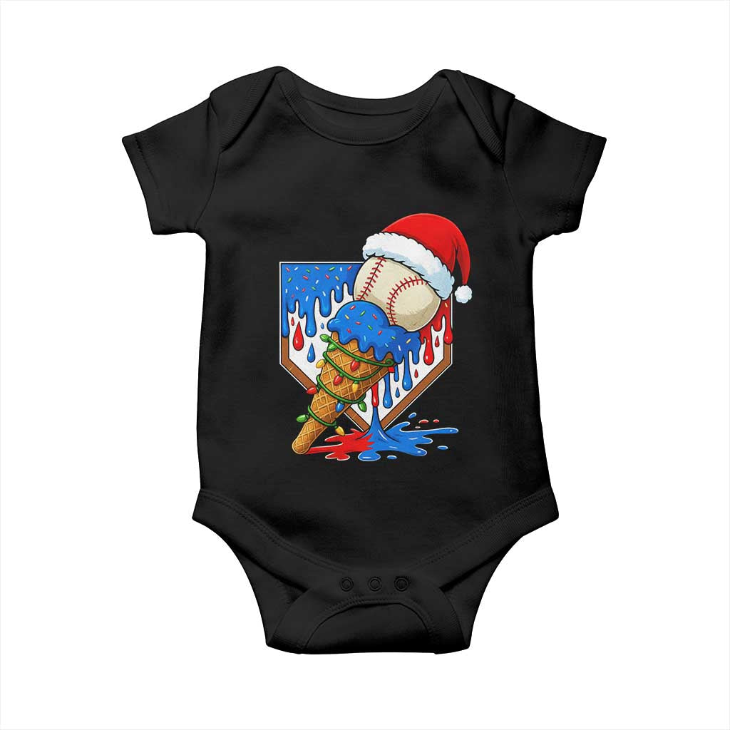 Christmas Baseball Ice Cream Drip Baby Onesie Santa Sports Player Xmas Light Boys Baseball Bat TS10 Black Print Your Wear