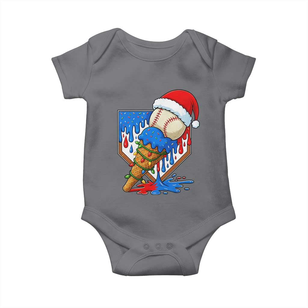 Christmas Baseball Ice Cream Drip Baby Onesie Santa Sports Player Xmas Light Boys Baseball Bat TS10 Charcoal Print Your Wear