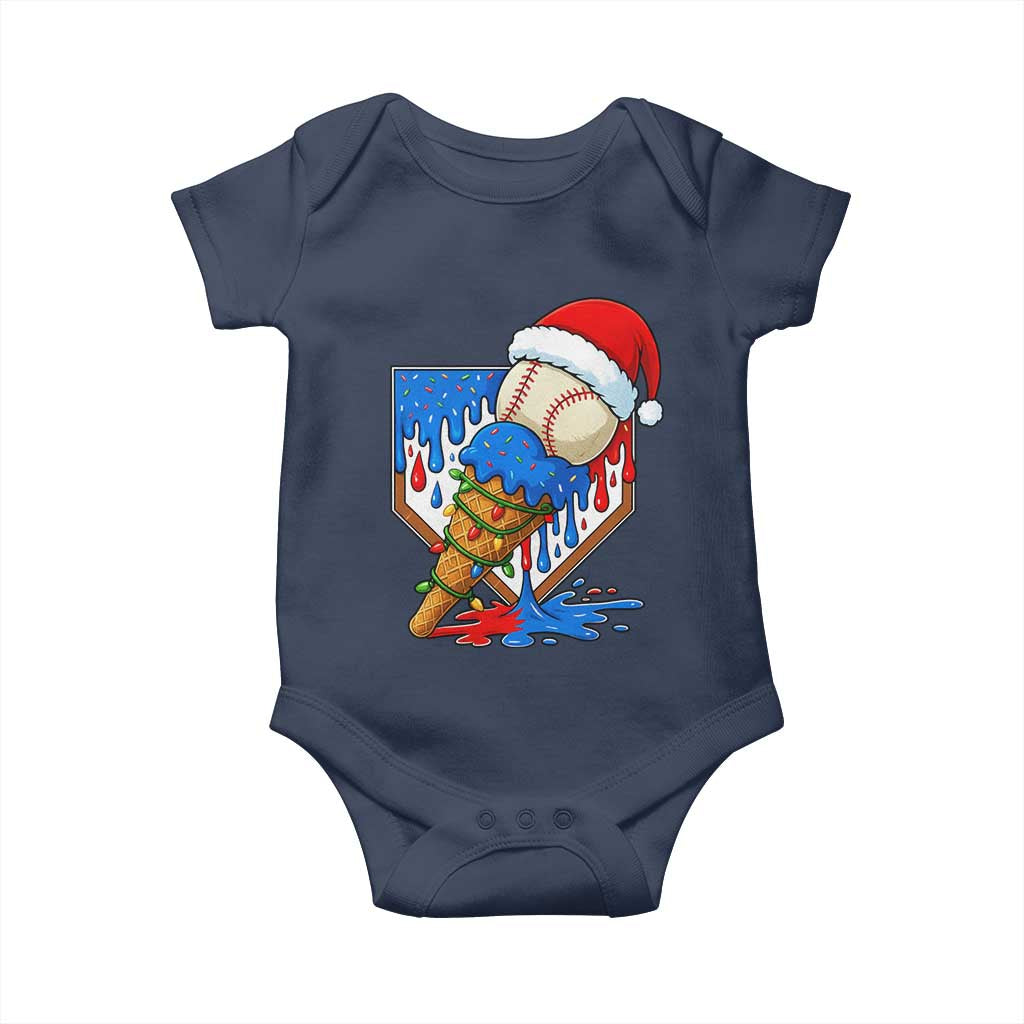 Christmas Baseball Ice Cream Drip Baby Onesie Santa Sports Player Xmas Light Boys Baseball Bat TS10 Navy Print Your Wear