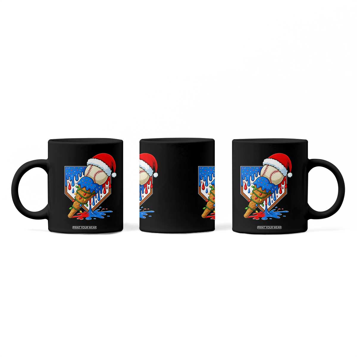 Christmas Baseball Ice Cream Drip Coffee Mug Santa Sports Player Xmas Light Boys Baseball Bat TS10 Print Your Wear