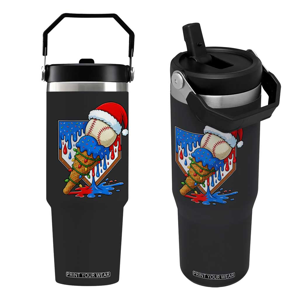 Christmas Baseball Ice Cream Drip Flip Straw Tumbler Santa Sports Player Xmas Light Boys Baseball Bat TS10 One Size: 30 oz Black Print Your Wear