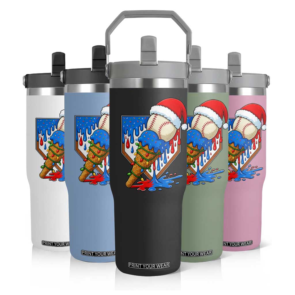 Christmas Baseball Ice Cream Drip Flip Straw Tumbler Santa Sports Player Xmas Light Boys Baseball Bat TS10 Print Your Wear