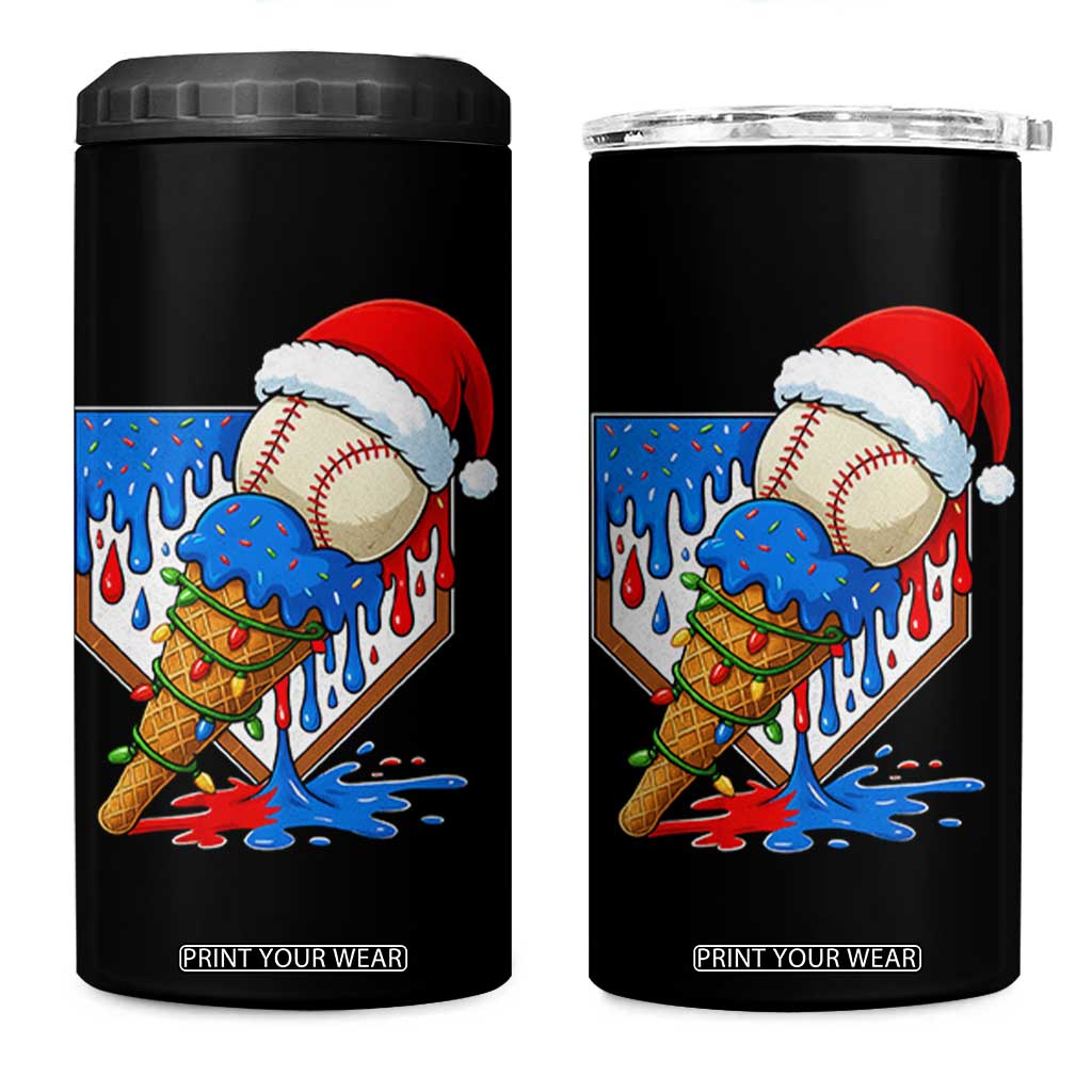 Christmas Baseball Ice Cream Drip 4 in 1 Can Cooler Tumbler Santa Sports Player Xmas Light Boys Baseball Bat TS10 One Size: 16 oz Black Print Your Wear