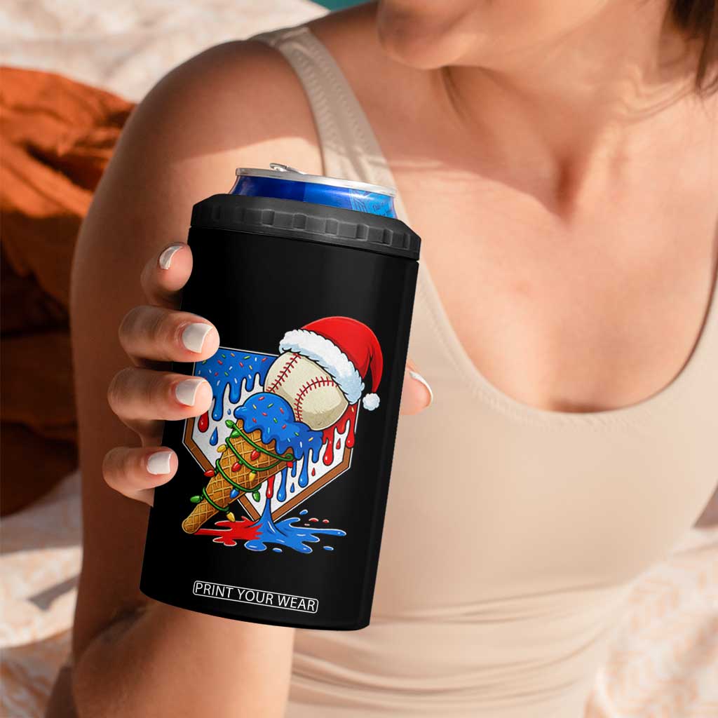 Christmas Baseball Ice Cream Drip 4 in 1 Can Cooler Tumbler Santa Sports Player Xmas Light Boys Baseball Bat TS10 Print Your Wear