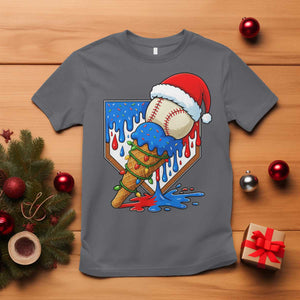 Christmas Baseball Ice Cream Drip T Shirt Santa Sports Player Xmas Light Boys Baseball Bat TS10 Charcoal Print Your Wear