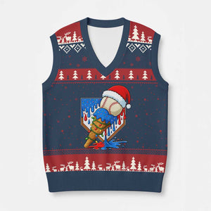 Xmas Baseball Ice Cream Drip V-Neck Knit Sweater Vest Santa Sports Player Xmas Light Boys Baseball Bat TS10 Navy Red Print Your Wear