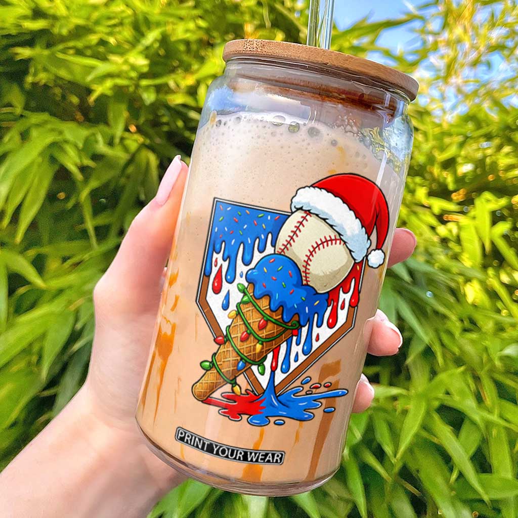 Christmas Baseball Ice Cream Drip Glass Can Santa Sports Player Xmas Light Boys Baseball Bat TS10 Black Print Your Wear