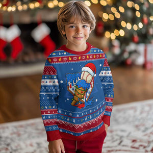 Christmas Baseball Ice Cream Drip Hanukkah Ugly Sweater Santa Sports Player Xmas Light Boys Baseball Bat TS10 Blue Red Print Your Wear