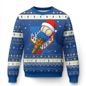 Christmas Baseball Ice Cream Drip Hanukkah Ugly Sweater Santa Sports Player Xmas Light Boys Baseball Bat TS10 Blue White Print Your Wear