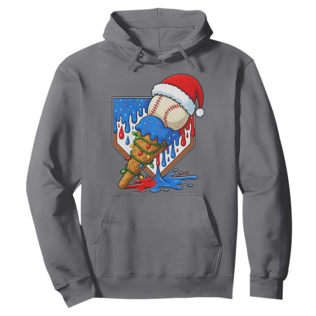 Christmas Baseball Ice Cream Drip Hoodie Santa Sports Player Xmas Light Boys Baseball Bat TS10 Charcoal Print Your Wear
