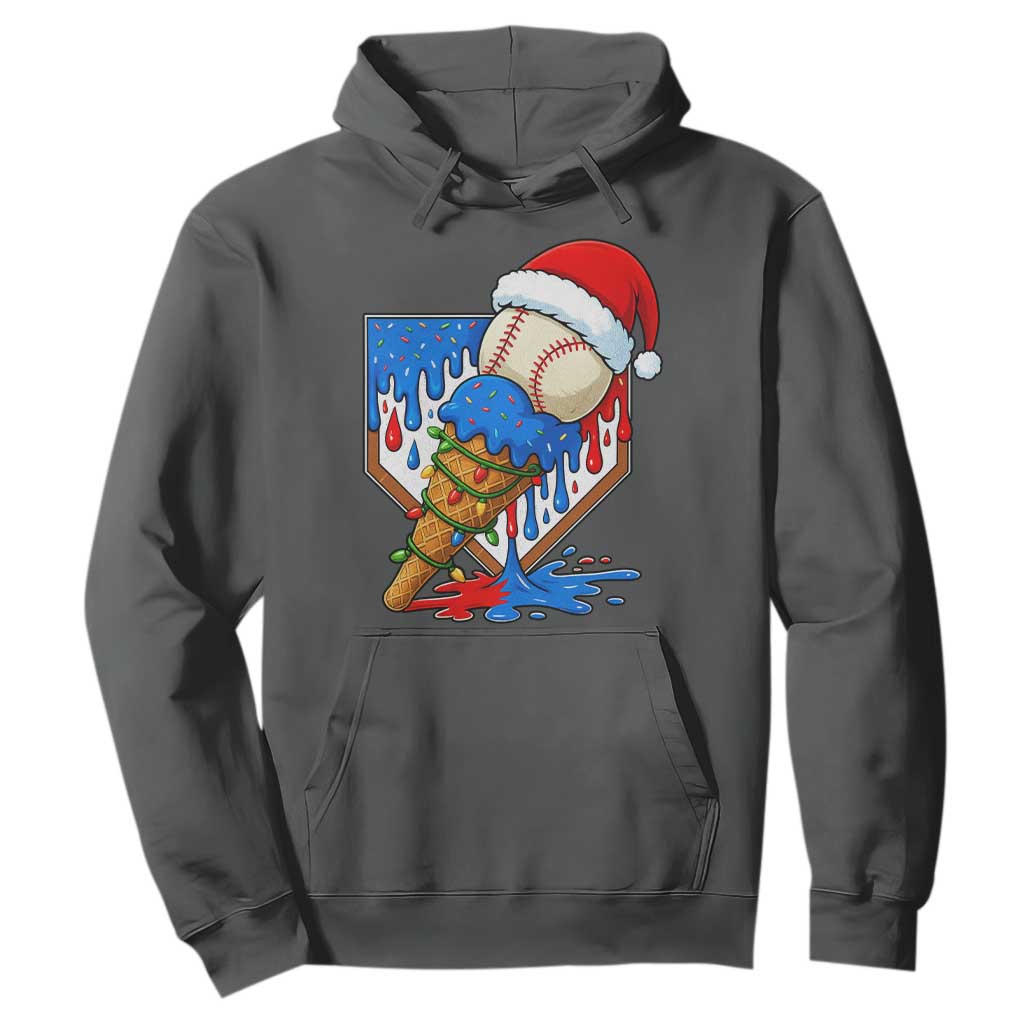 Christmas Baseball Ice Cream Drip Hoodie Santa Sports Player Xmas Light Boys Baseball Bat TS10 Dark Heather Print Your Wear